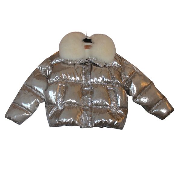 YVES SALOMON SHORT DOWN JACKET‎ WITH FOX COLLAR SIZE 38 - Picture 1 of 7